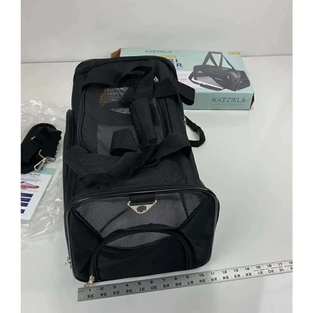 Katziela Safari Sleeper Pet Carrier w/ Pet Bed Small Pets Black Airline Approved